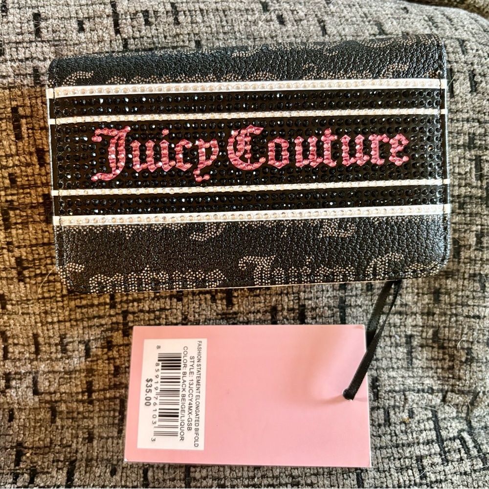 Juicy Couture Black and Pink Wallet with Sleek Stripes